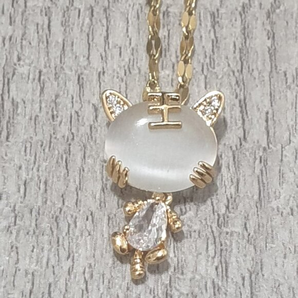 Cat Pendant Mini Kitty Necklace White Tiger Eye Stone Pendant Women Jewelry Gift - Picture 1 of 2